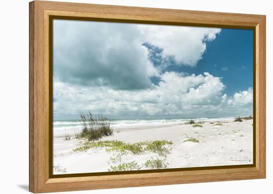 Beach Dunes, White Waves-Mary Lou Johnson-Framed Stretched Canvas