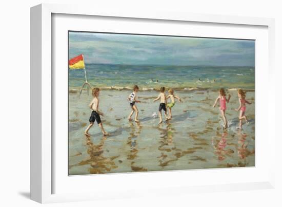 Beach football,Sheringham ,2018, (oil on canvas)-Andrew Macara-Framed Giclee Print