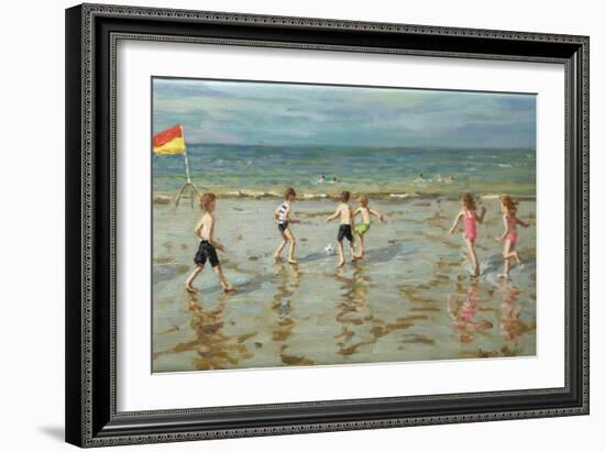 Beach football,Sheringham ,2018, (oil on canvas)-Andrew Macara-Framed Giclee Print