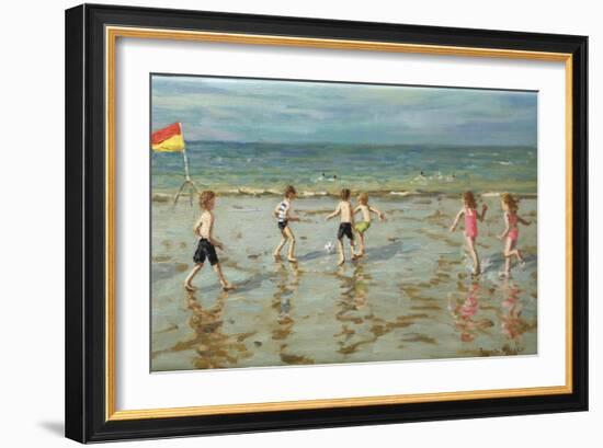 Beach football,Sheringham ,2018, (oil on canvas)-Andrew Macara-Framed Giclee Print