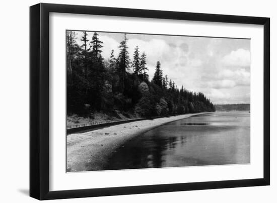 Beach Front View of Point Defiance Park - Tacoma, WA-Lantern Press-Framed Art Print