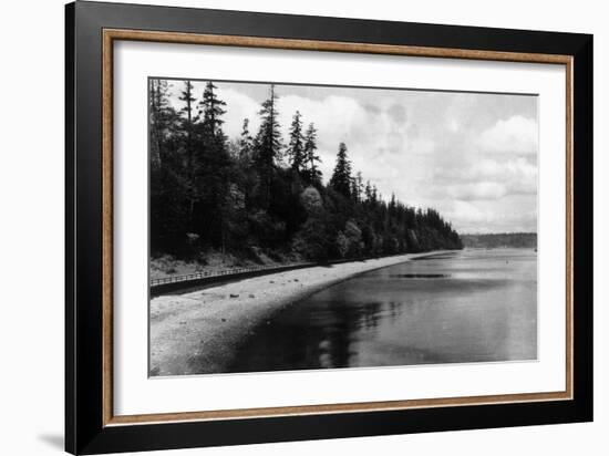 Beach Front View of Point Defiance Park - Tacoma, WA-Lantern Press-Framed Art Print