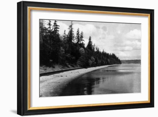 Beach Front View of Point Defiance Park - Tacoma, WA-Lantern Press-Framed Art Print