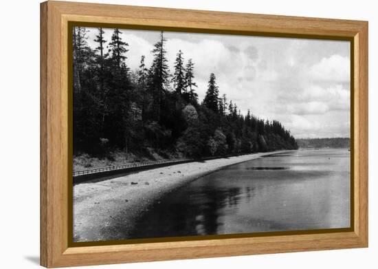 Beach Front View of Point Defiance Park - Tacoma, WA-Lantern Press-Framed Stretched Canvas