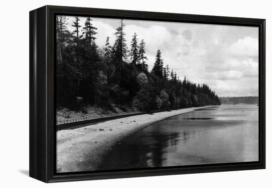 Beach Front View of Point Defiance Park - Tacoma, WA-Lantern Press-Framed Stretched Canvas