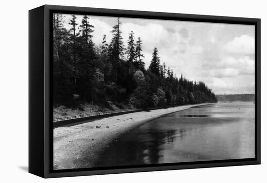 Beach Front View of Point Defiance Park - Tacoma, WA-Lantern Press-Framed Stretched Canvas