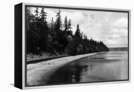 Beach Front View of Point Defiance Park - Tacoma, WA-Lantern Press-Framed Stretched Canvas