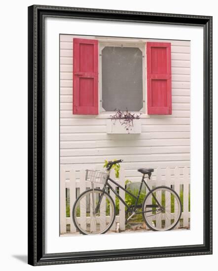 Beach House and Bicycle, Loyalist Cays, Bahamas, Caribbean-Walter Bibikow-Framed Photographic Print