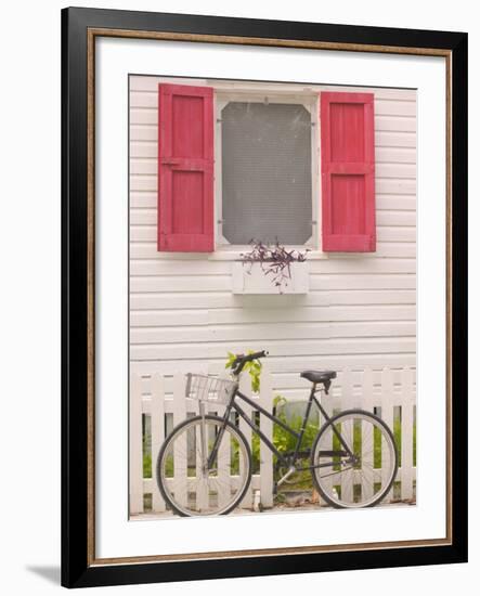 Beach House and Bicycle, Loyalist Cays, Bahamas, Caribbean-Walter Bibikow-Framed Photographic Print