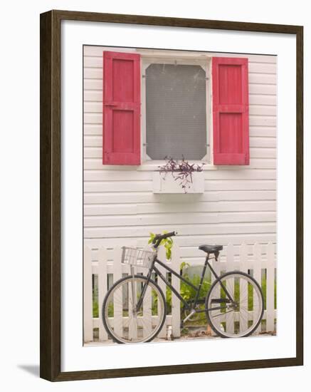 Beach House and Bicycle, Loyalist Cays, Bahamas, Caribbean-Walter Bibikow-Framed Photographic Print