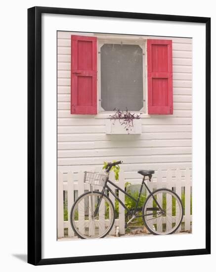 Beach House and Bicycle, Loyalist Cays, Bahamas, Caribbean-Walter Bibikow-Framed Photographic Print