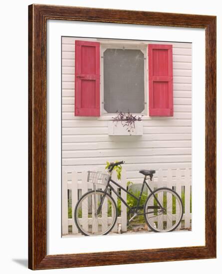 Beach House and Bicycle, Loyalist Cays, Bahamas, Caribbean-Walter Bibikow-Framed Photographic Print