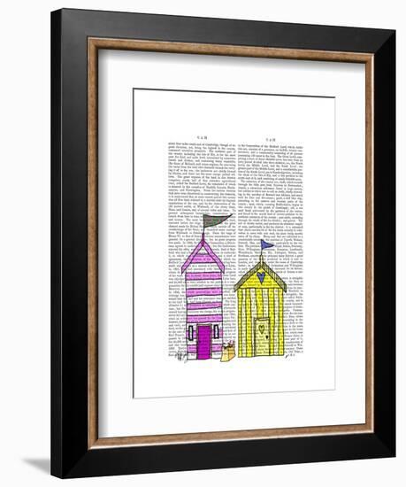 Beach Huts 3 Illustration-Fab Funky-Framed Art Print