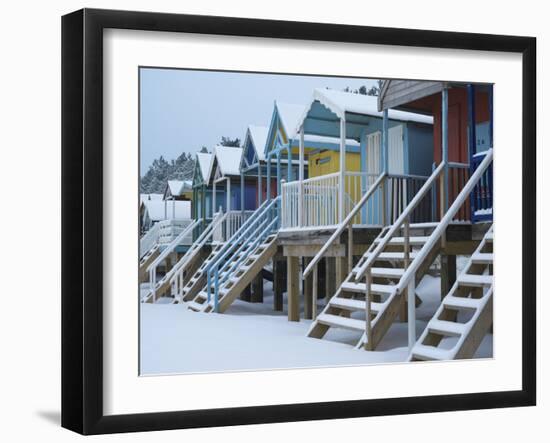 Beach Huts in the Snow at Wells Next the Sea, Norfolk, England-Jon Gibbs-Framed Photographic Print