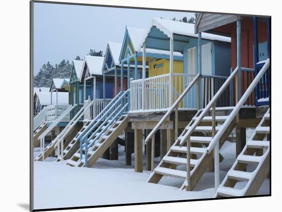 Beach Huts in the Snow at Wells Next the Sea, Norfolk, England-Jon Gibbs-Mounted Photographic Print