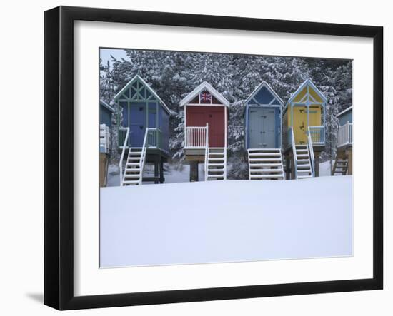 Beach Huts in the Snow at Wells Next the Sea, Norfolk, England-Jon Gibbs-Framed Photographic Print