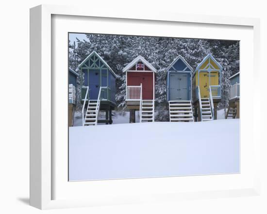 Beach Huts in the Snow at Wells Next the Sea, Norfolk, England-Jon Gibbs-Framed Photographic Print