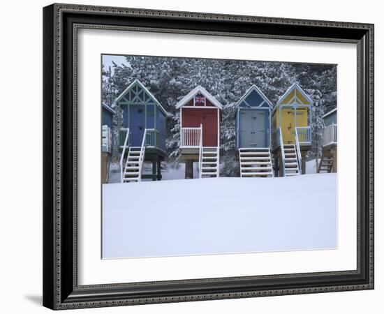 Beach Huts in the Snow at Wells Next the Sea, Norfolk, England-Jon Gibbs-Framed Photographic Print