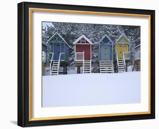 Beach Huts in the Snow at Wells Next the Sea, Norfolk, England-Jon Gibbs-Framed Photographic Print