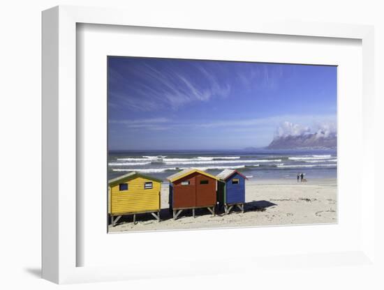 Beach huts on Muizenburg Beach, Cape Town, Western Cape, South Africa, Africa-Ian Trower-Framed Photographic Print