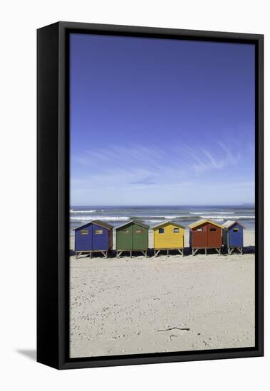 Beach huts on Muizenburg Beach, Cape Town, Western Cape, South Africa, Africa-Ian Trower-Framed Premier Image Canvas