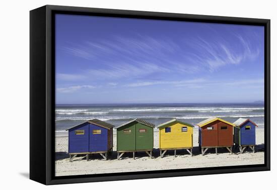 Beach huts on Muizenburg Beach, Cape Town, Western Cape, South Africa, Africa-Ian Trower-Framed Premier Image Canvas