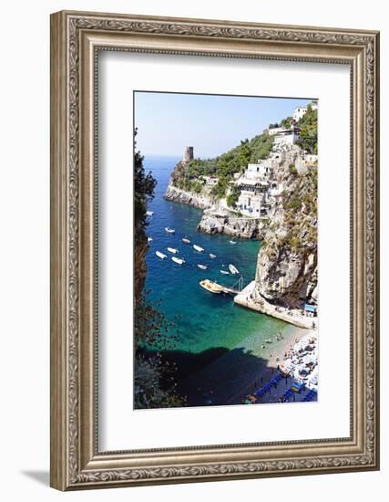 Beach in a Cove, Praiano, Amalfi Coast, Italy-George Oze-Framed Photographic Print