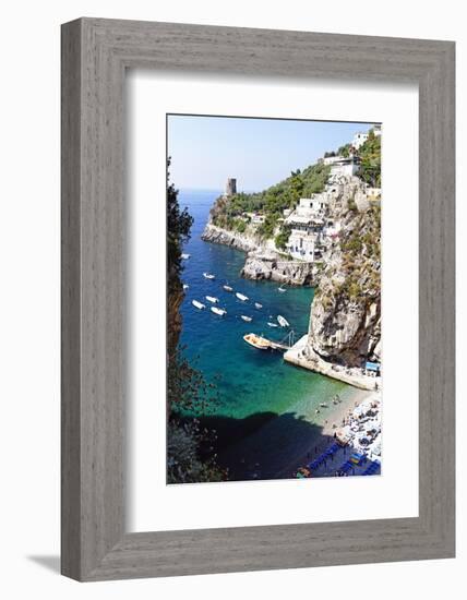 Beach in a Cove, Praiano, Amalfi Coast, Italy-George Oze-Framed Photographic Print