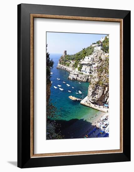 Beach in a Cove, Praiano, Amalfi Coast, Italy-George Oze-Framed Photographic Print