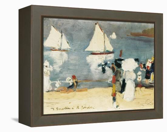 Beach in La Concha Bay in San Sebastián-Joaquín Sorolla y Bastida-Framed Stretched Canvas