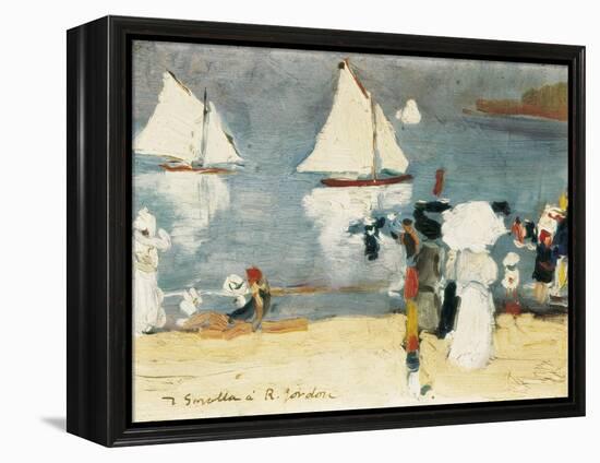 Beach in La Concha Bay in San Sebastián-Joaquín Sorolla y Bastida-Framed Stretched Canvas