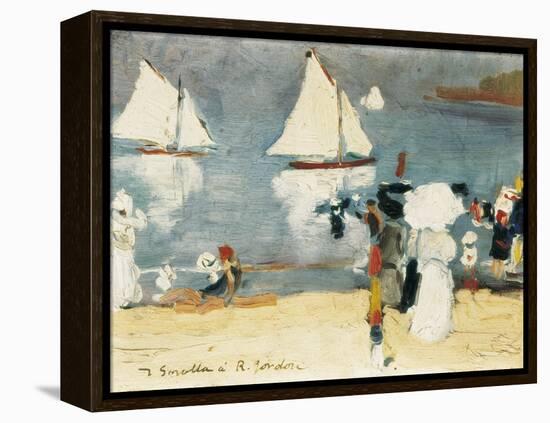 Beach in La Concha Bay in San Sebastián-Joaquín Sorolla y Bastida-Framed Stretched Canvas