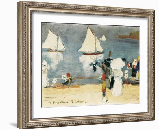 Beach in La Concha Bay in San Sebastián-Joaquín Sorolla y Bastida-Framed Art Print