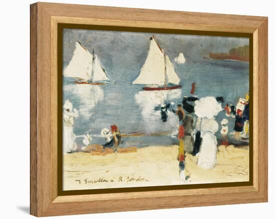 Beach in La Concha Bay in San Sebastian-Joaquín Sorolla y Bastida-Framed Stretched Canvas