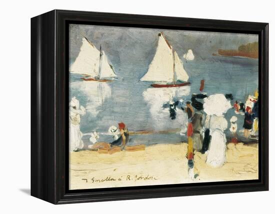 Beach in La Concha Bay in San Sebastian-Joaquín Sorolla y Bastida-Framed Stretched Canvas