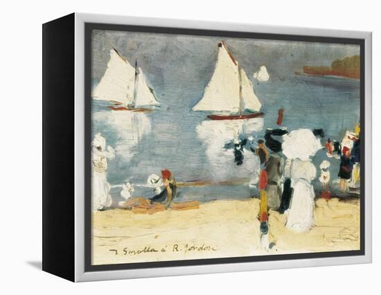 Beach in La Concha Bay in San Sebastian-Joaquín Sorolla y Bastida-Framed Stretched Canvas