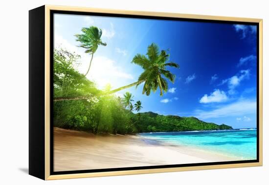 Beach in Sunset Time on Mahe Island in Seychelles-Iakov Kalinin-Framed Premier Image Canvas