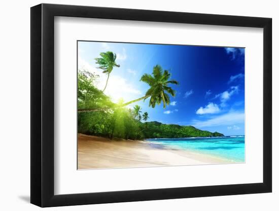 Beach in Sunset Time on Mahe Island in Seychelles-Iakov Kalinin-Framed Photographic Print