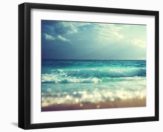 Beach in Sunset Time, Tilt Shift Soft Effect-Iakov Kalinin-Framed Photographic Print