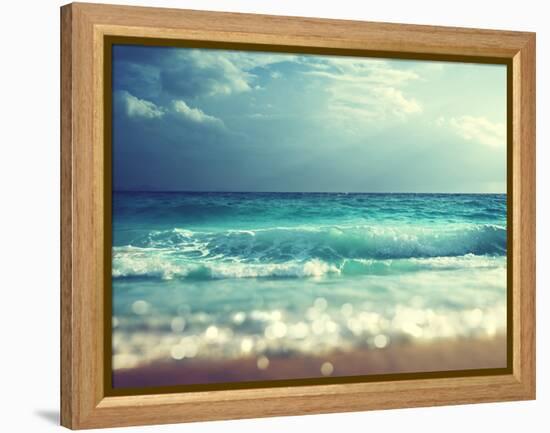 Beach in Sunset Time, Tilt Shift Soft Effect-Iakov Kalinin-Framed Premier Image Canvas