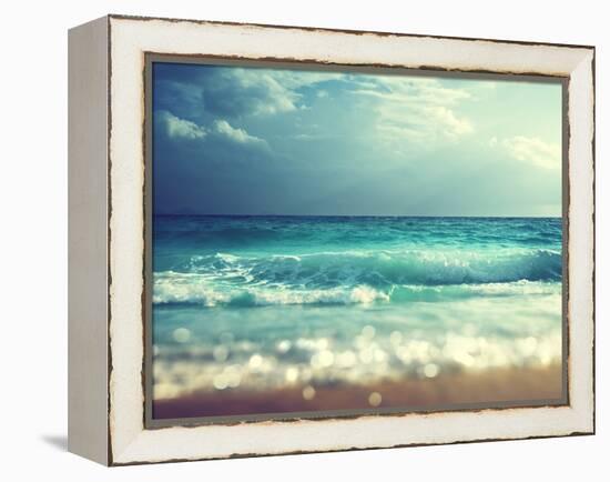 Beach in Sunset Time, Tilt Shift Soft Effect-Iakov Kalinin-Framed Premier Image Canvas