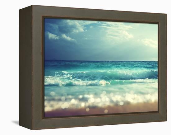 Beach in Sunset Time, Tilt Shift Soft Effect-Iakov Kalinin-Framed Premier Image Canvas