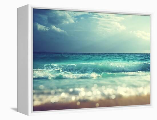 Beach in Sunset Time, Tilt Shift Soft Effect-Iakov Kalinin-Framed Premier Image Canvas