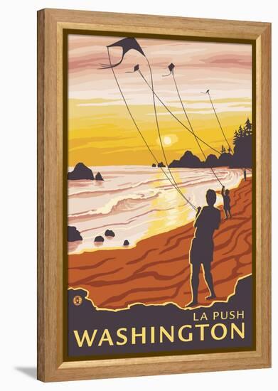 Beach & Kites, La Push, Washington-Lantern Press-Framed Stretched Canvas