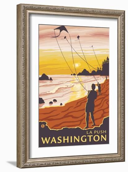 Beach & Kites, La Push, Washington-Lantern Press-Framed Art Print