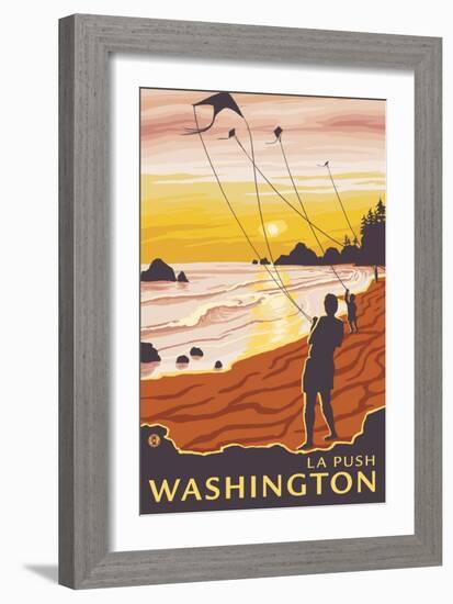 Beach & Kites, La Push, Washington-Lantern Press-Framed Art Print