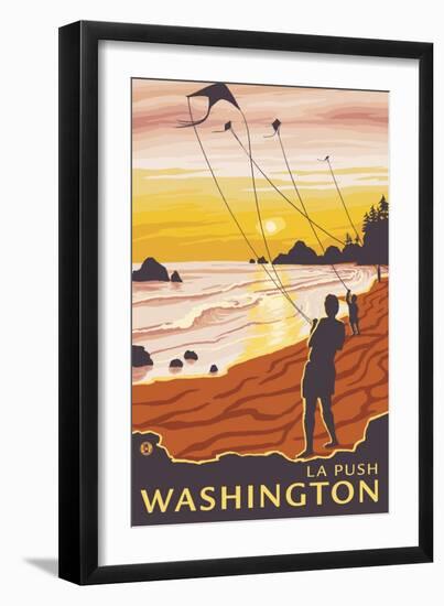 Beach & Kites, La Push, Washington-Lantern Press-Framed Art Print