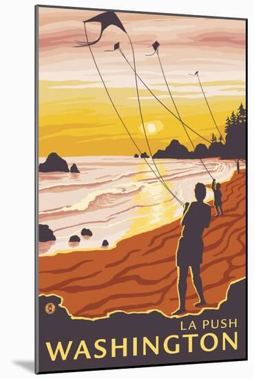 Beach & Kites, La Push, Washington-Lantern Press-Mounted Art Print