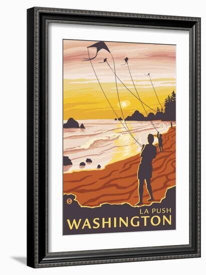 Beach & Kites, La Push, Washington-Lantern Press-Framed Art Print