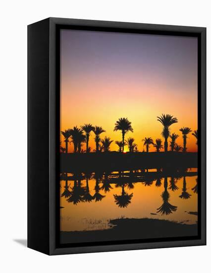 Beach, Lagoon, Silhouette, Palms, Sunset-Thonig-Framed Premier Image Canvas